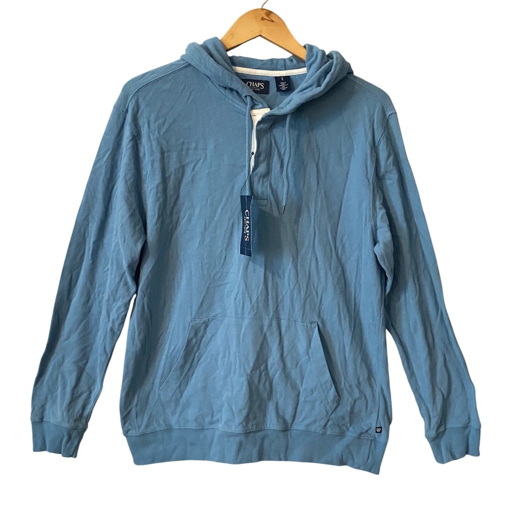 Chaps Men Med Light Blue Snap Placket Pullover Hoodie Long Sleeve Preppy Casual
